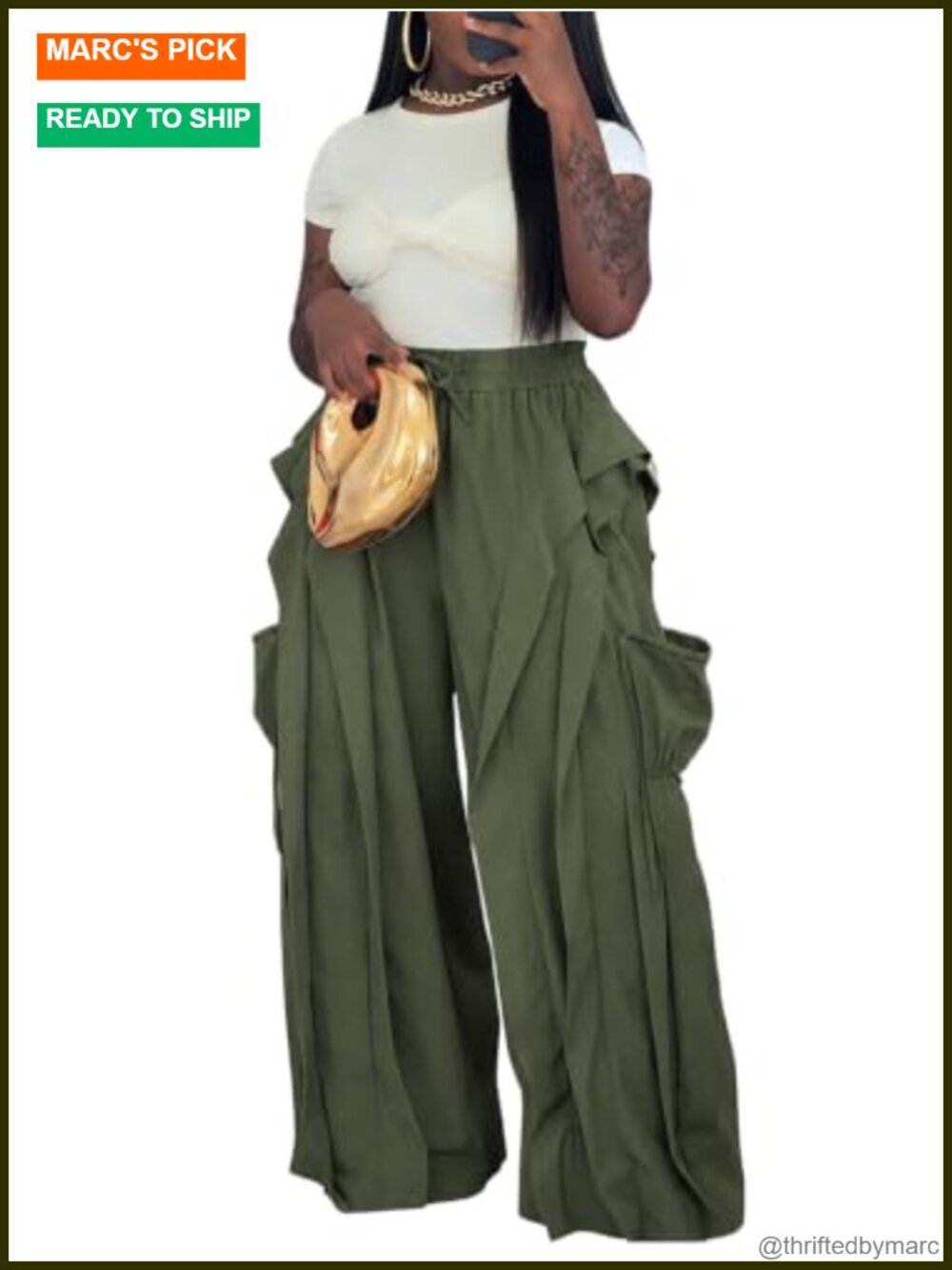 High Waist Cargo Pants Baggy Ruffle Y2K Streetwear Wide Leg